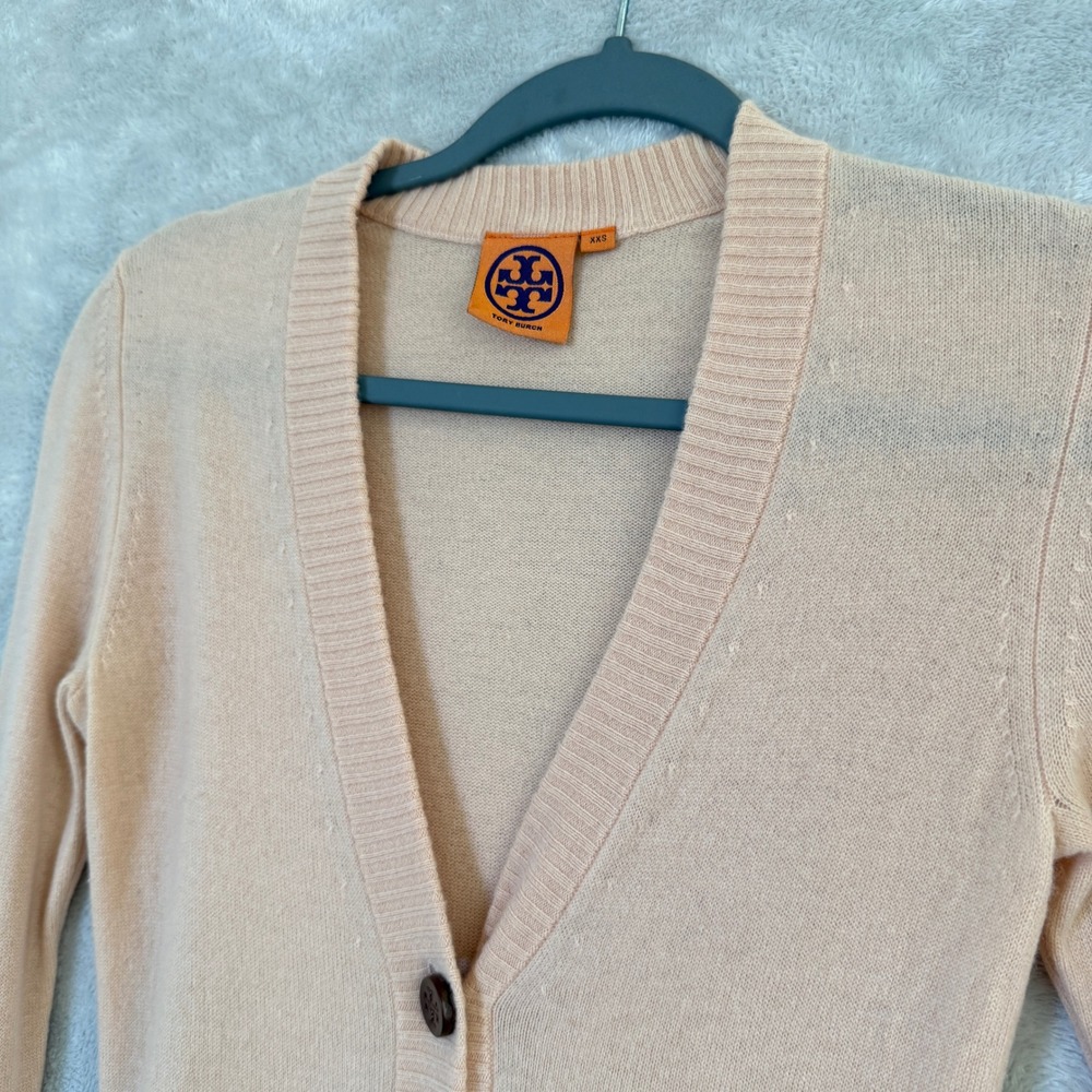 Tory Burch Simone 100% Cashmere Cardigan Womens XXS Pink Quiet Luxury Old Money - Picture 2 of 9